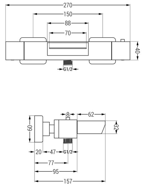 Mexen Cube θερμοστατική μπαταρία μπανιέρας, λευκή - 77360-20