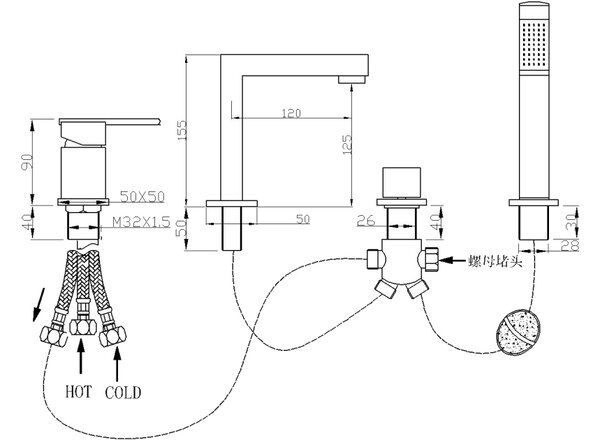 Mexen Cube μπαταρία μπανιέρας, χρώμιο - 72932-00