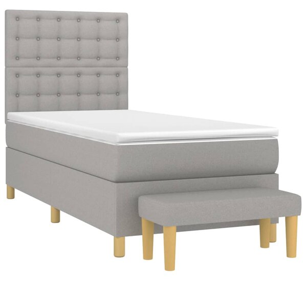 VidaXL Κρεβάτι Boxspring με Στρώμα Ανοιχτό Γκρι 90x190 εκ. Υφασμάτινο