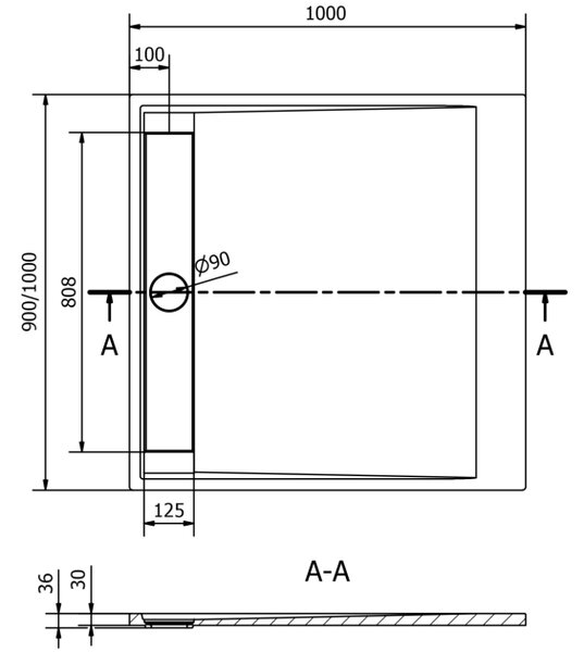 Mexen Amon τετράγωνο ντους SMC 100 x 100 cm, μαύρο - 4F701010
