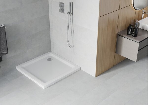 Mexen Flat τετράγωνη ντουζιέρα slim 80 x 80 cm, λευκή, σιφόν χρωμίου - 40108080