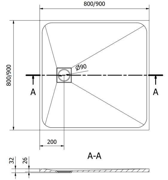 Mexen Bert τετράγωνη ντουζιέρα SMC 80 x 80 cm, γκρι - 4K618080