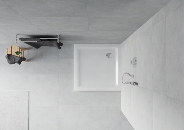 Mexen Flat τετράγωνη ντουζιέρα slim 80 x 80 cm, λευκή, σιφόν χρωμίου - 40108080