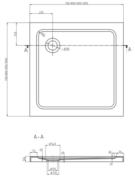 Mexen Flat τετράγωνη ντουζιέρα slim 80 x 80 cm, λευκή, σιφόν χρωμίου - 40108080