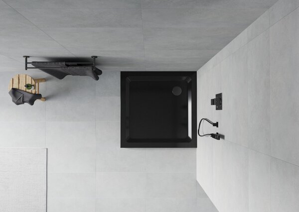 Mexen Flat τετράγωνη ντουζιέρα slim 80 x 80 cm, μαύρη, σιφόν μαύρο - 40708080B