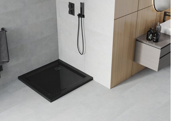 Mexen Flat τετράγωνη ντουζιέρα slim 80 x 80 cm, μαύρη, σιφόν μαύρο - 40708080B