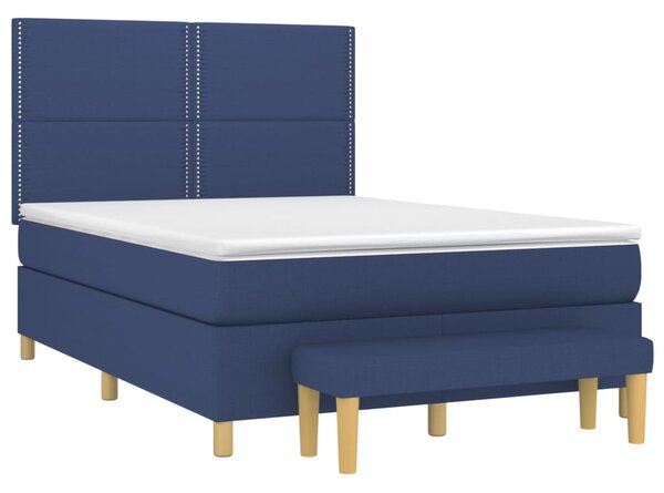 VidaXL Κρεβάτι Boxspring με Στρώμα Μπλε 140x190 εκ. Υφασμάτινο