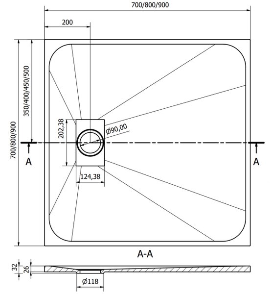 Mexen Hugo τετράγωνο ντουζιέρα SMC 80 x 80 cm, λευκή πέτρα - 42158080