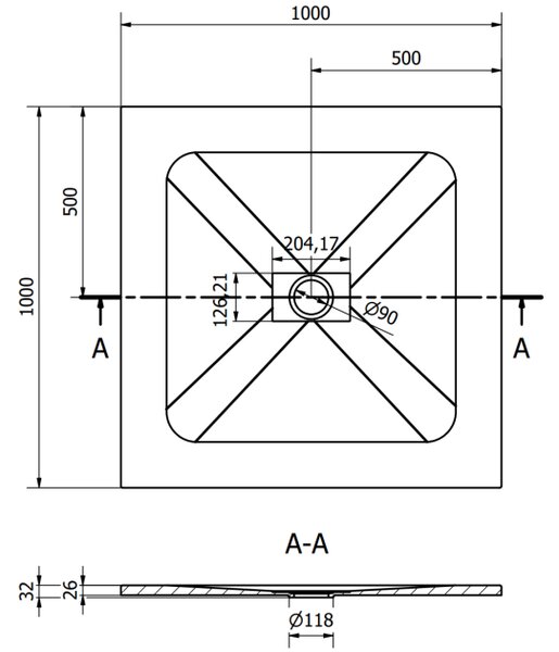 Mexen Hugo τετράγωνη ντουζιέρα SMC 100 x 100 cm, γκρι - 42611010