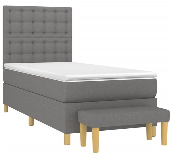 VidaXL Κρεβάτι Boxspring με Στρώμα Σκούρο Γκρι 90x190 εκ. Υφασμάτινο