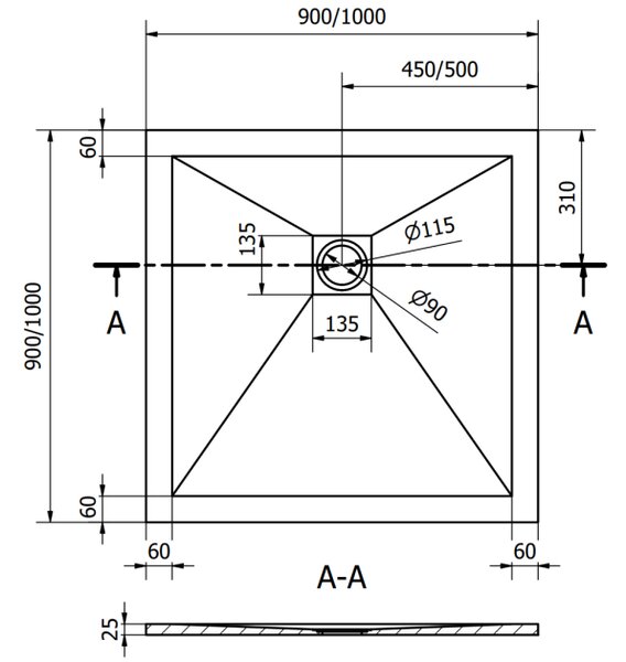 Mexen Stone+ τετράγωνος συνθετικός ντους 100 x 100 cm, ανθρακί - 44711010