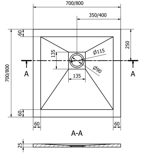 Mexen Stone+ τετράγωνη σύνθετη βάση ντους 80 x 80 cm, γκρι-σκυρόδεμα - 44618080