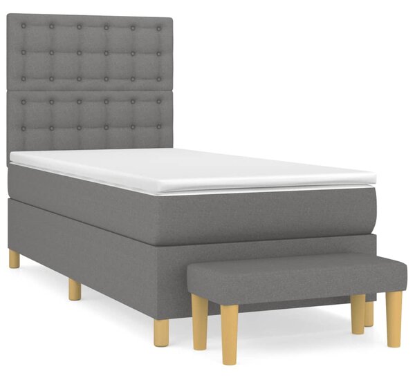 VidaXL Κρεβάτι Boxspring με Στρώμα Σκούρο Γκρι 90x190 εκ. Υφασμάτινο