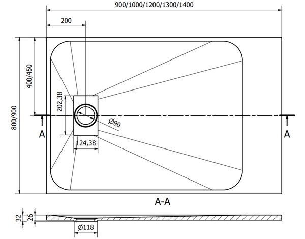 Mexen Hugo ορθογώνιος δίσκος ντους SMC 140 x 80 cm, λευκός - 42108014