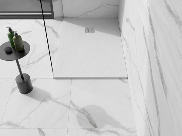 Mexen Stone+ Ορθογώνιος συνθετικός δίσκος ντους 90 x 80 cm, λευκός - 44108090