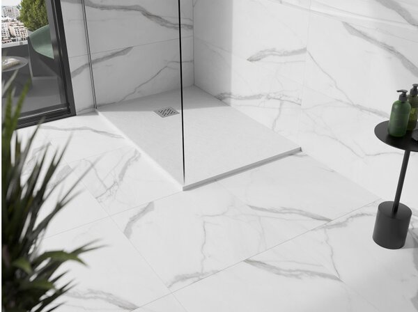 Mexen Stone+ Ορθογώνιος συνθετικός δίσκος ντους 90 x 80 cm, λευκός - 44108090