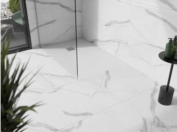 Mexen Stone+ Ορθογώνιος συνθετικός δίσκος ντους 90 x 80 cm, λευκός - 44108090