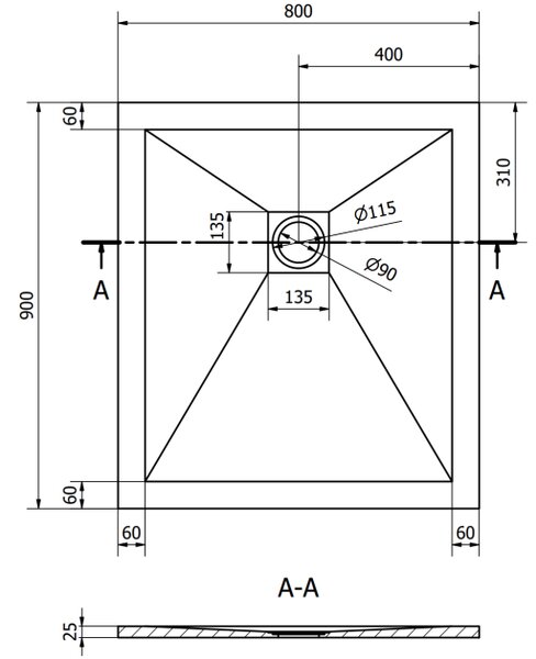 Mexen Stone+ Ορθογώνιος συνθετικός δίσκος ντους 90 x 80 cm, λευκός - 44108090