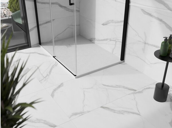 Mexen Stone+ Ορθογώνιος συνθετικός δίσκος ντους 90 x 80 cm, λευκός - 44108090