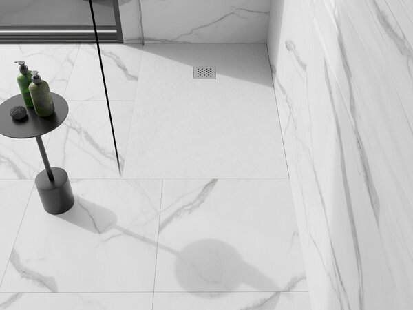Mexen Stone+ Ορθογώνιος συνθετικός δίσκος ντους 90 x 80 cm, λευκός - 44108090