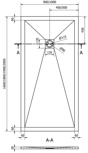 Mexen Stone+ ορθογώνιο σύνθετο ντους 200 x 90 εκ., μαύρο - 44709020