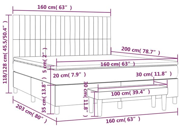 VidaXL Κρεβάτι Boxspring με Στρώμα Ανοιχτό Γκρι 160x200 εκ. Βελούδινο