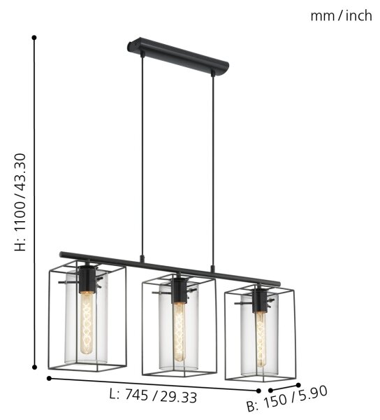 Eglo 49496 - Πολύφωτο LONCINO 3xE27/60W/230V