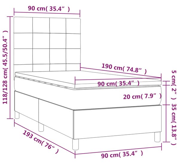 VidaXL Κρεβάτι Boxspring με Στρώμα Σκούρο Γκρι 90x190 εκ. Βελούδινο