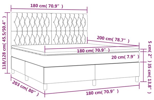 VidaXL Κρεβάτι Boxspring με Στρώμα Μαύρο 180x200 εκ. Υφασμάτινο