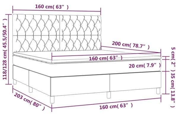 VidaXL Κρεβάτι Boxspring με Στρώμα Σκούρο Καφέ 160x200 εκ Υφασμάτινο