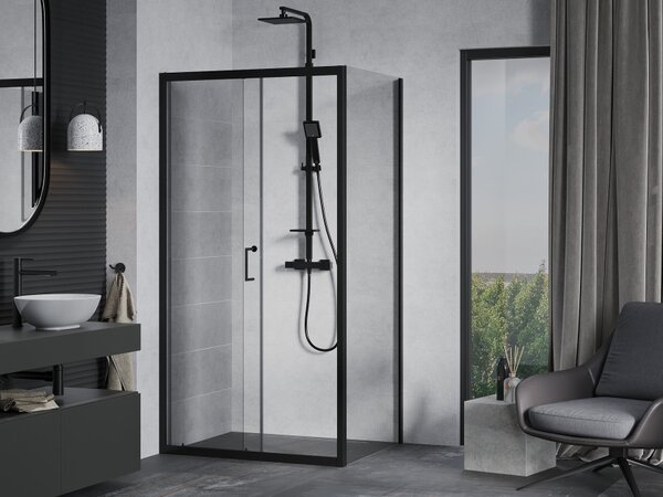 Mexen Apia καμπίνα ντους συρόμενη 100 x 80 cm, διαφανής, μαύρη - 840-100-080-70-00