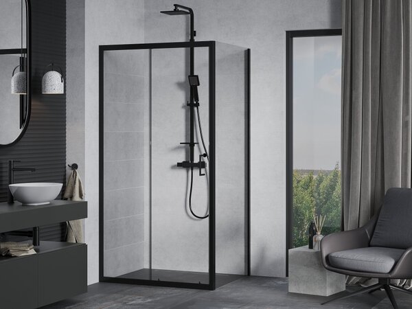 Mexen Apia καμπίνα ντους συρόμενη 100 x 80 cm, διαφανής, μαύρη - 840-100-080-70-00