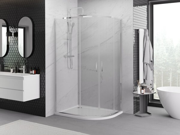 Mexen Exo ασύμμετρη συρόμενη κυρτή ντουζιέρα 90 x 80 cm, διαφανής, χρώμιο