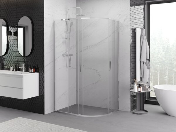 Mexen Exo ασύμμετρη συρόμενη κυρτή ντουζιέρα 90 x 80 cm, διαφανής, χρώμιο