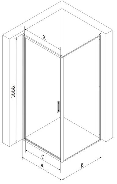 Mexen Exo Καμπίνα ντους ανοιγόμενη 90 x 90 cm, διαφανής, μαύρη - 817-090-090-70-00