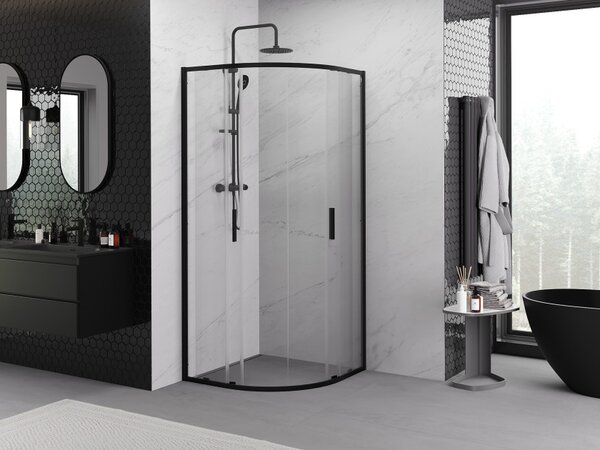 Mexen Exo ημικυκλικό συρόμενο ντους 90 x 90 cm, διαφανές, μαύρο - 8132-090-090-70-00