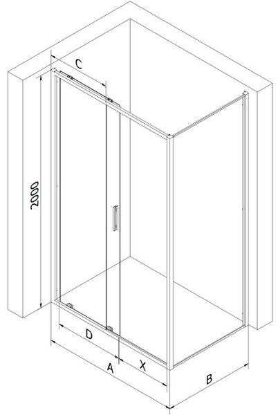 Mexen Exo συρόμενη καμπίνα ντους 100 x 80 cm, διάφανη, μαύρη - 8151-100-080-70-00