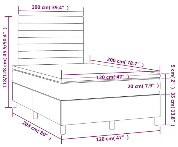 VidaXL Κρεβάτι Boxspring με Στρώμα Σκούρο Γκρι 120x200 εκ. Βελούδινο