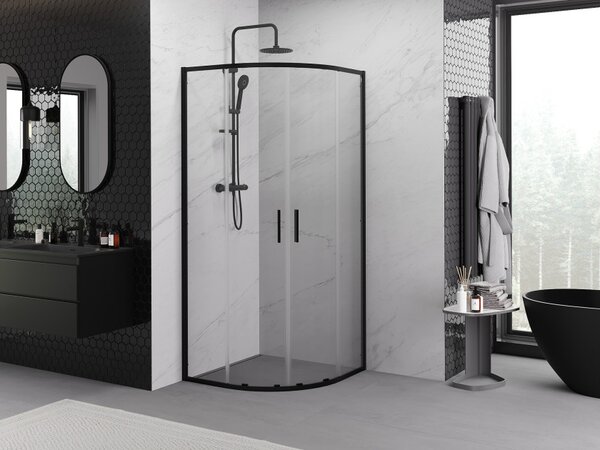 Mexen Exo ημικυκλικό συρόμενο ντους 90 x 90 cm, διαφανές, μαύρο - 8132-090-090-70-00