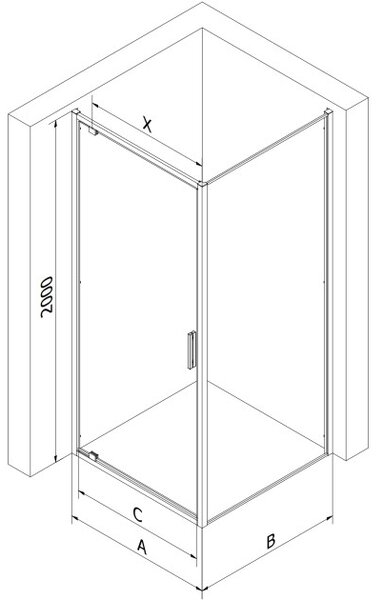 Mexen Exo καμπίνα ντους ανοιγόμενη 90 x 90 cm, διάφανη, μαύρη - 8181-090-090-70-00