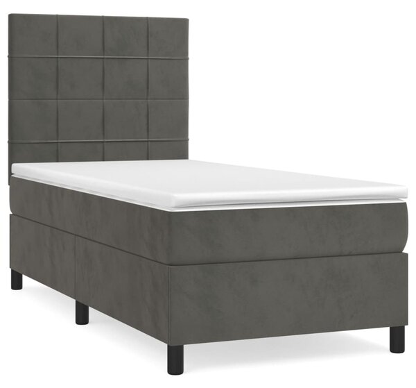 VidaXL Κρεβάτι Boxspring με Στρώμα Σκούρο Γκρι 90x190 εκ. Βελούδινο