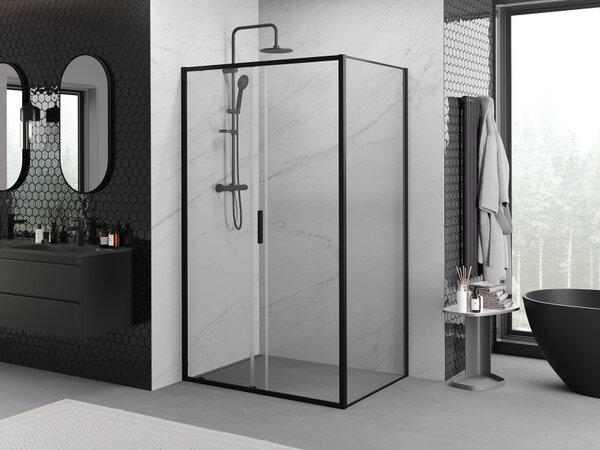 Mexen Exo συρόμενη καμπίνα ντους 100 x 80 cm, διάφανη, μαύρη - 8151-100-080-70-00