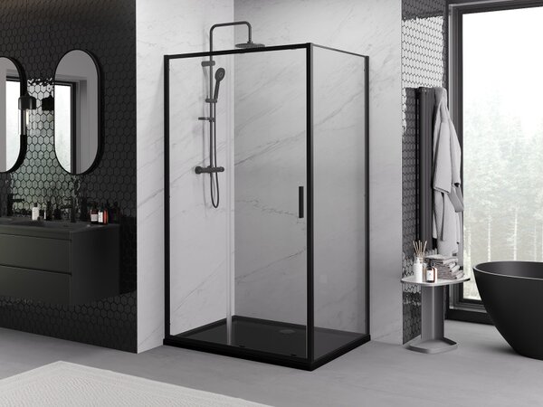 Mexen Exo συρόμενη καμπίνα ντους 100 x 80 cm, διάφανη, μαύρη - 8151-100-080-70-00