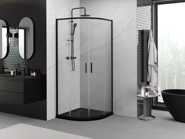 Mexen Exo ημικυκλικό συρόμενο ντους 90 x 90 cm, διαφανές, μαύρο - 8132-090-090-70-00