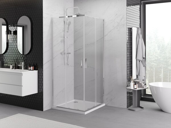 Mexen Exo-S Duo τετράγωνη συρόμενη καμπίνα ντους 90 x 90 cm, διαφανές, χρώμιο