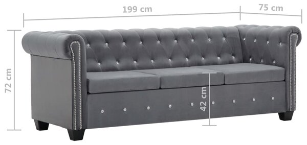 VidaXL Καναπές Τριθέσιος Chesterfield Γκρι 199 x 75 x 72 εκ. Βελούδο