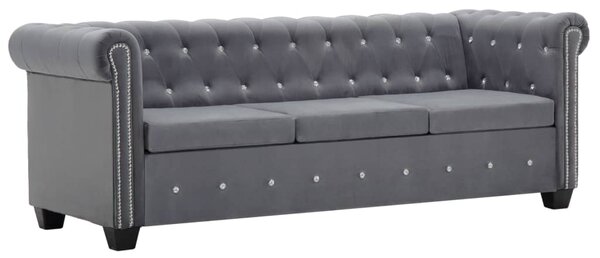 VidaXL Καναπές Τριθέσιος Chesterfield Γκρι 199 x 75 x 72 εκ. Βελούδο