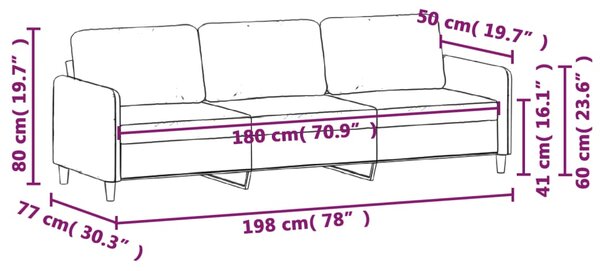 VidaXL Καναπές Τριθέσιος Ανοιχτό Γκρι 180 εκ. Βελούδινος