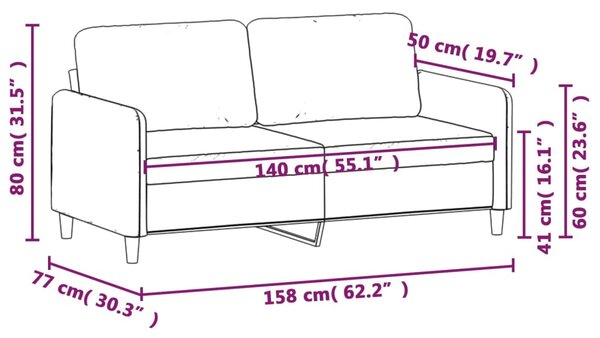 VidaXL Καναπές Διθέσιος Σκούρο Γκρι 140 εκ. Υφασμάτινος