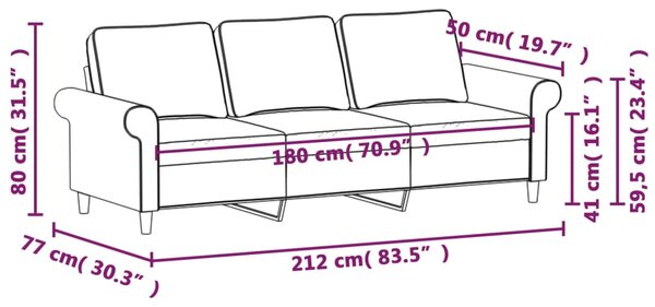 VidaXL Καναπές Τριθέσιος Σκούρο Γκρι 180 εκ. Υφασμάτινος
